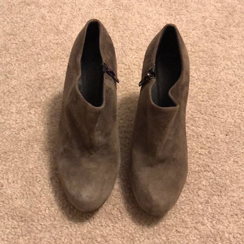 Gray suede heeled booties